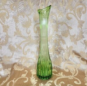 Vintage Vase Green Tall Lime Long Stem Ground Polished Swung Style